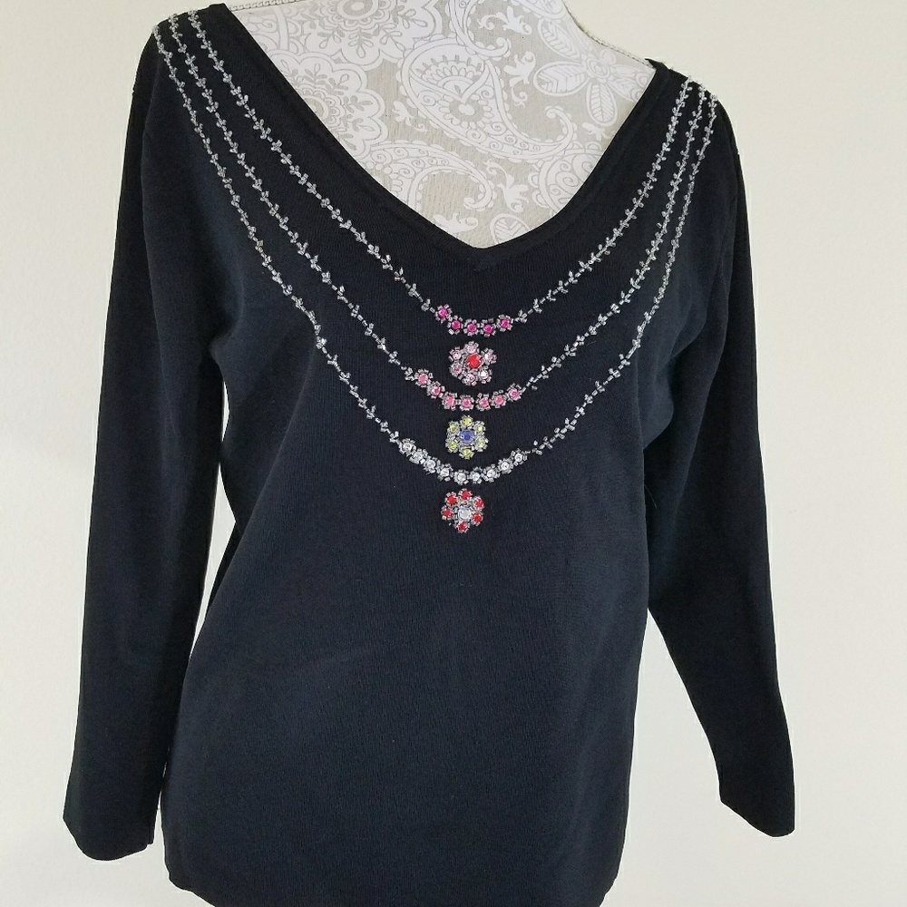 Bobbie Bee Top Size Large Black Embellished Bling